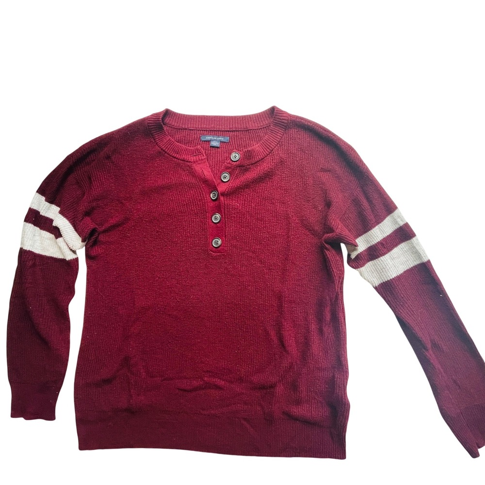 American Eagle Womens Y2K Preppy Varsity Ribbed Henley Sweater S Striped College